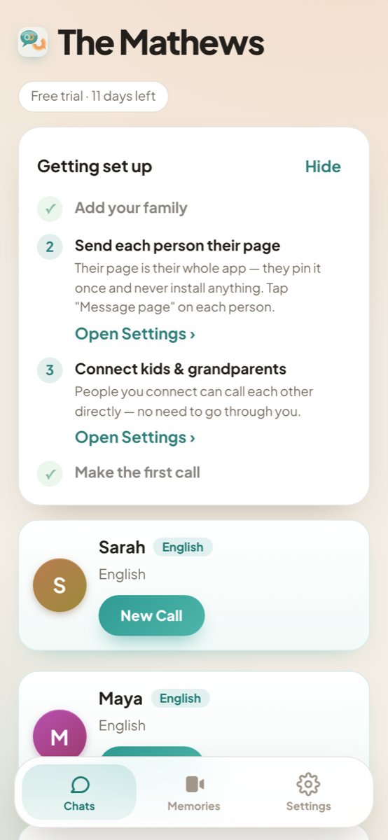 The home screen with the Getting set up checklist